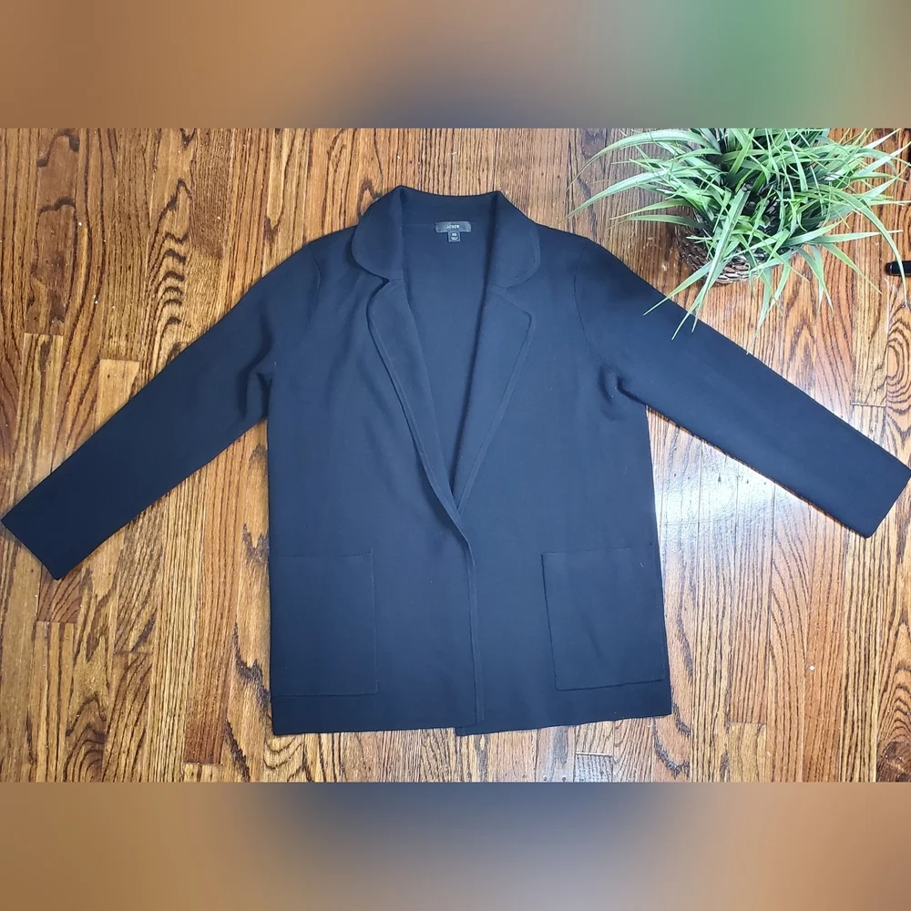 J. Crew Women's Blazer 365 Sophie Merino Wool Blend Swaeter Cardigan Black Sz XS